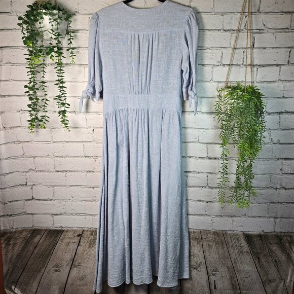 FREE PEOPLE LOVE OF MY LIFE DEEP V MIDI DRESS IN BLUE WOMENS SIZE MED - Picture 2 of 8